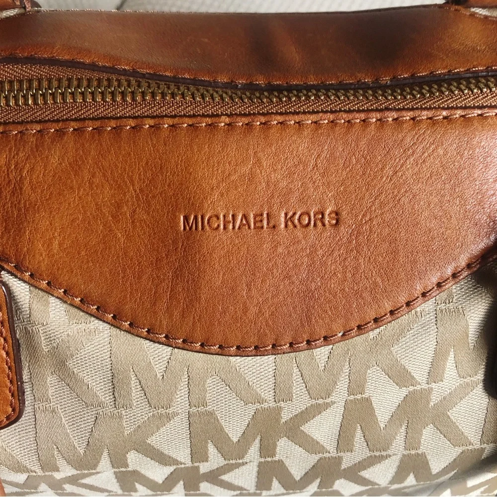 Vintage Michael Kors Large Tan Signature Print & Leather Satchel